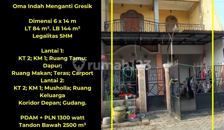 Turun Harga Polll!! Jual Rumah 2 Lantai SHM di Menganti Gresik - Dekat Pasar Menganti