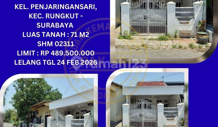 Jual Rumah Lelang Bank di Surabaya (Kel. Penjaringansari, Kec. Rungkut) : Lelang Kpknl