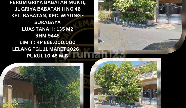 Jual Rumah Lelang Bank di Wiyung Surabaya (Perum Griya Babatan Mukti) - Lelang Kpknl