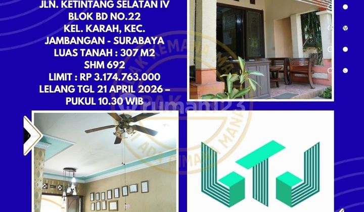 Dijual Rumah Via Lelang di Jambangan Surabaya (Perum Ketintang Permai) - Lelang Kpknl