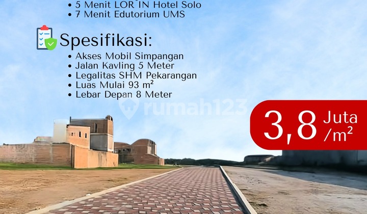 Colomadu, Karanganyar  Dijual Tanah  luasan 119 m2 SHM