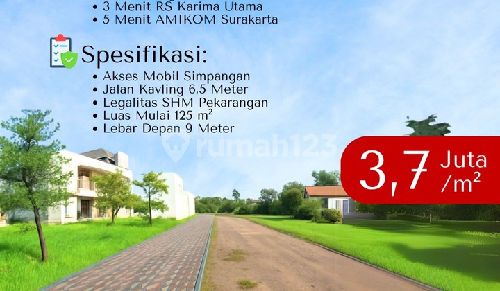 Kartosuro, Sukoharjo dijual Tanah SHM  ukuran  120 m2