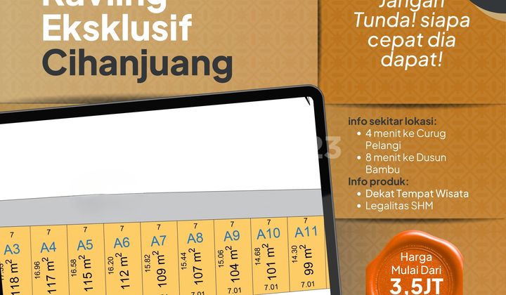 Siapa Cepat Dia Dapat Kavling Cihanjuang 100-An M2 Dekat Dusun Bambu