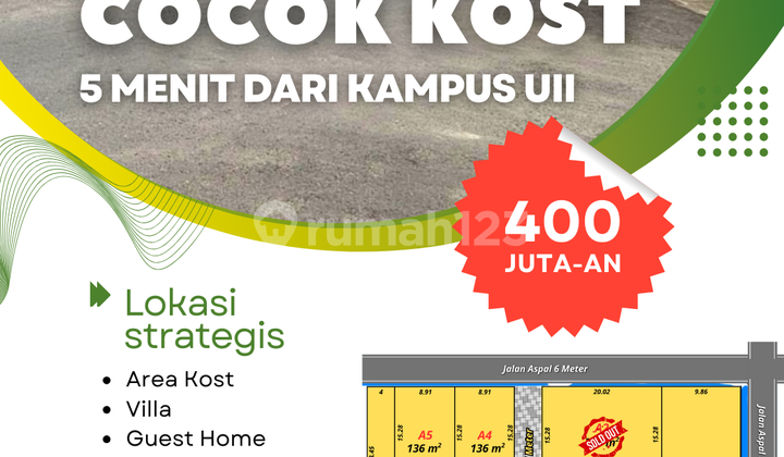 Most Popular Land in North Jogja, 5 Minutes to UII Campus, Land Certificate for Yard