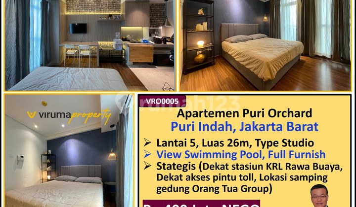 VRO0005 -  Apartemen Studio, Fully Furnish, Siap Huni, Tower Cedar Height, Puri Orchard, Jakarta Barat