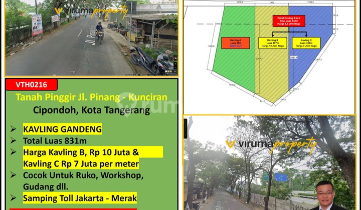 VTH0216 - SHM Land, Main Roadside, Adjacent to Jakarta-Merak Toll Road, Cipondoh, Tangerang City