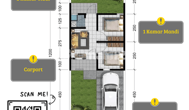 Hunian Asri Tipe WAHID 30/60 Blok A8 No.14 – 5 Menit dari PIER 2
