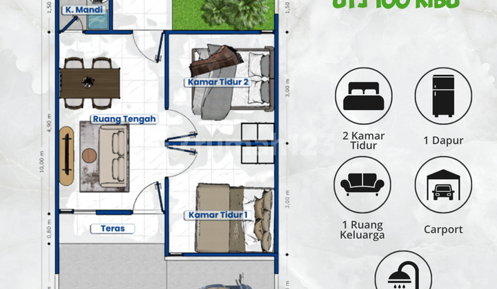 UTJ 500 Ribu  Rumah Subsidi Type ASter Blok A28 di gadingrejo 2