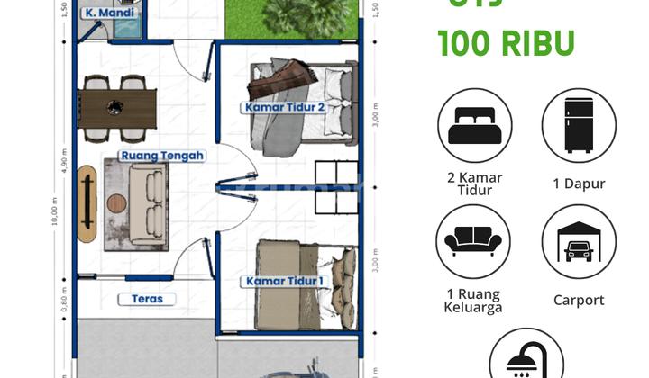 Rumah Tanpa DP Tipe Aster Blok A5, Legalitas Lengkap  2