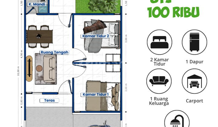 Rumah Subsidi Tipe Aster 36/60 lekok Pasuruan, DP 0% 2