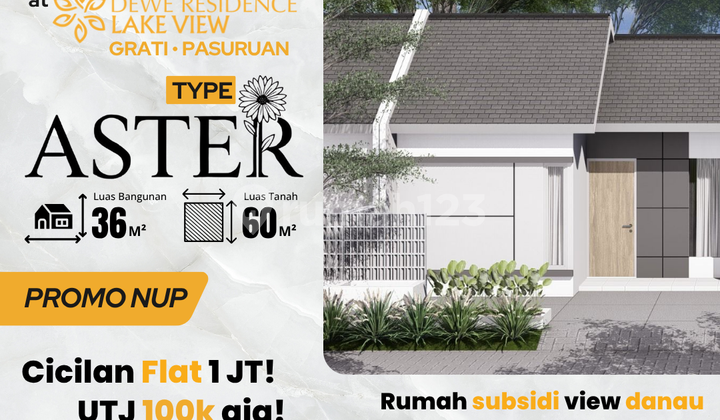 Rumah Tipe Aster View Danau Cicilan 1 Jt, DP 0% Blok A1 No 03