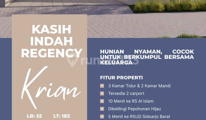 Rumah Type 55/183 Blok B1 No. 08, Dekat Pasar Pusat Krian