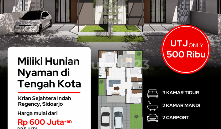 Rumah Baru Krian One Gate System, Bebas Banjir & Aman