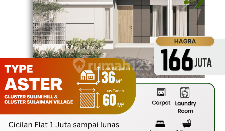 Rumah Modern Aster 36/60 Grati, Bebas Banjir & Aman 24 Jam