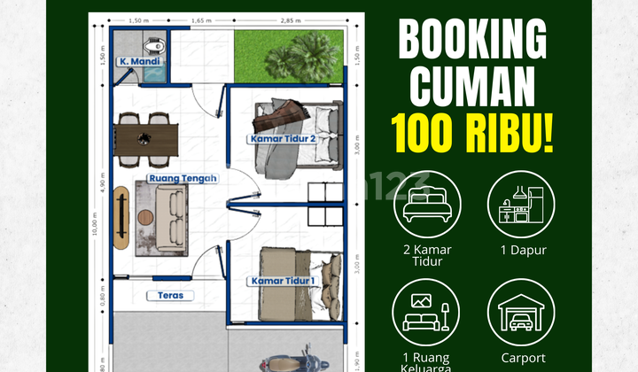 Rumah Tipe 36/60 Grati, Tanpa DP Cicilan 1 Juta/Bulan 2