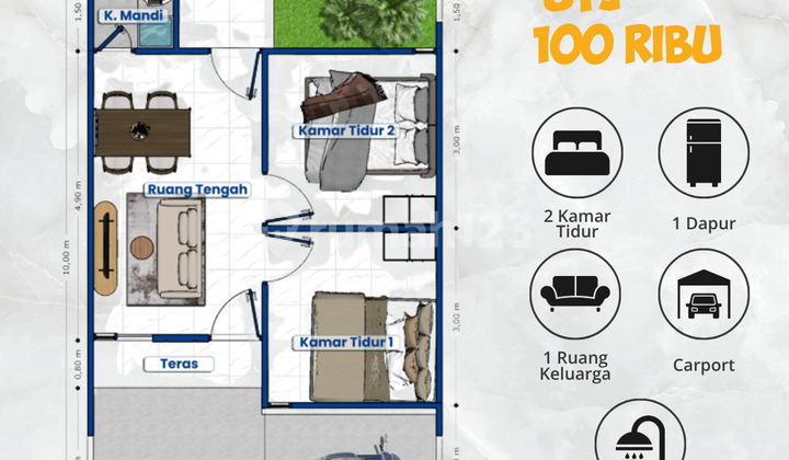 Rumah Type Aster 36/60 di Dewe Residence Lake View 2