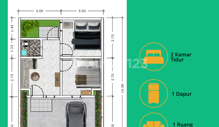 Asri Type Aster Subsidized House with Lake View and 0% Down Payment