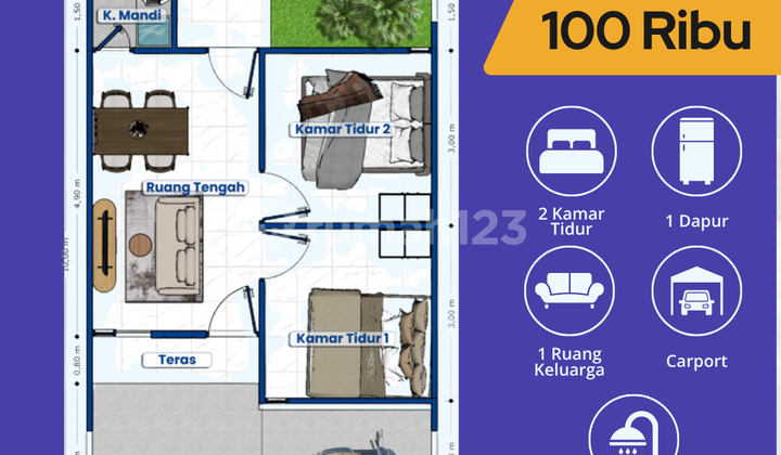 Rumah Tipe 36/60 Grati, SHM, Tanpa DP, Proses Cepat 2