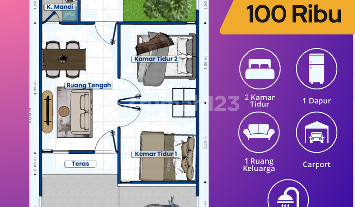 Rumah Grati Pasuruan, 166Jt, Tanpa DP, SHM Lengkap 2
