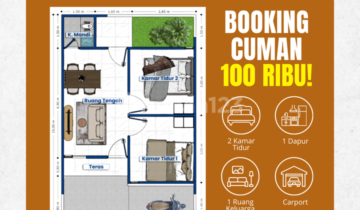 Affordable Grati House Type 36/60, No Down Payment Light Installment