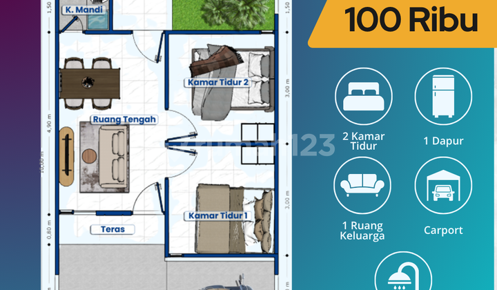 Rumah Aster Grati, Cicilan 1Jt, SHGB Lengkap Tanpa DP 2