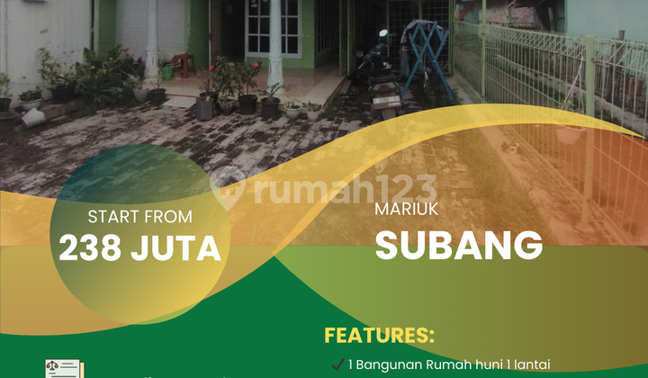 Dijual Rumah 1 Lantai di Mariuk, Subang