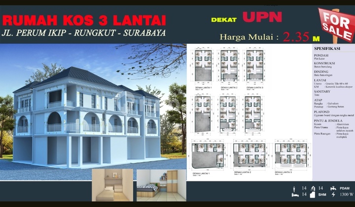 3-Story Boarding House in Ikip Rungkut Housing Near UPN Surabaya 2