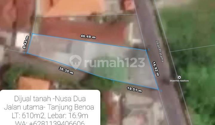 Dijual Tanah 610M2 di Jl Utama Tanjung Benoa, Nusa Dua