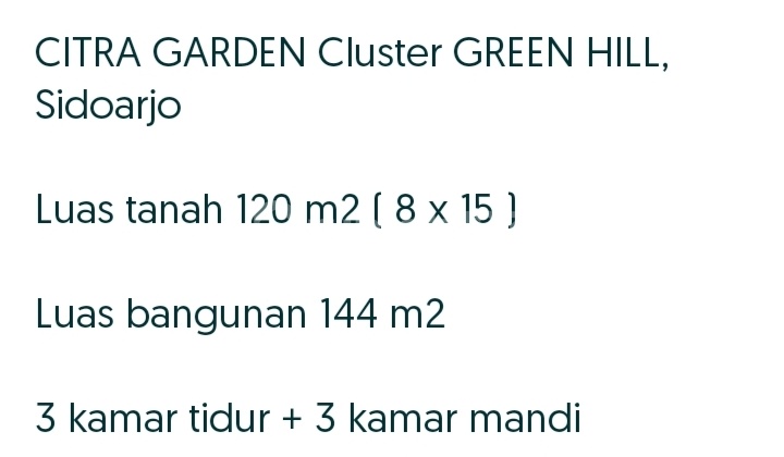 Murah Rumah Citra Garden Greenhill 2