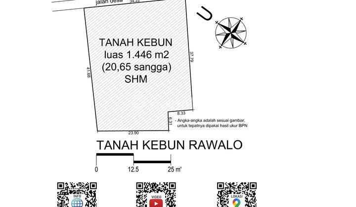 Dijual TANAH KEBUN dipinggir Jalan Desa di RAWALO 1