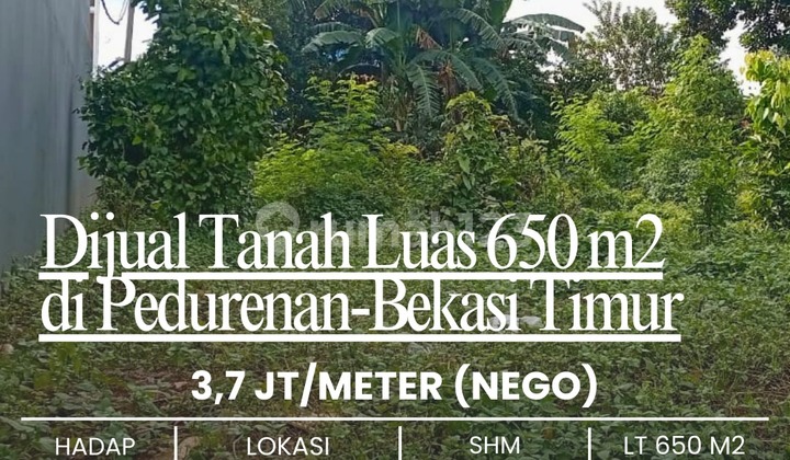 Tanah 650 M2 SHM Lingkungan Nyaman di Pedurenan, Bekasi. Yakinlah Tanah 650 M2 SHM Lingkungan Nyaman di Pedurenan, Bekasi. Yakinlah