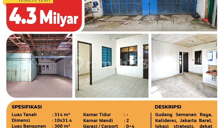 FOR SALE: GUDANG SEMANAN RAYA, JAKARTA BARAT