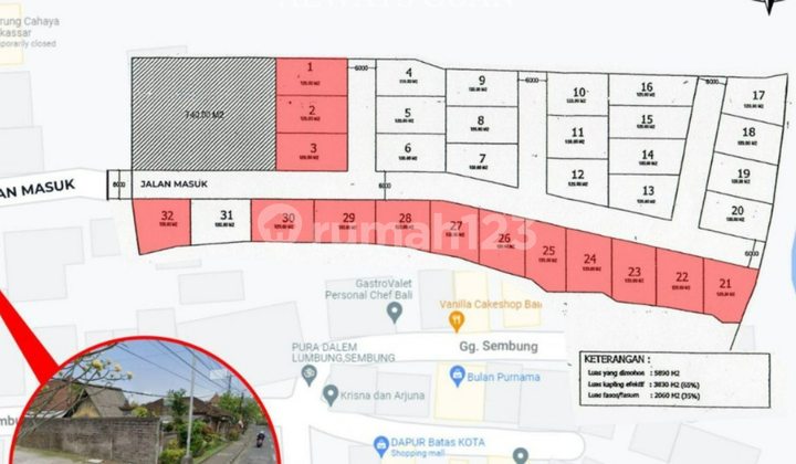 For Sale, 12 Plots of Land in Dalung Bali
