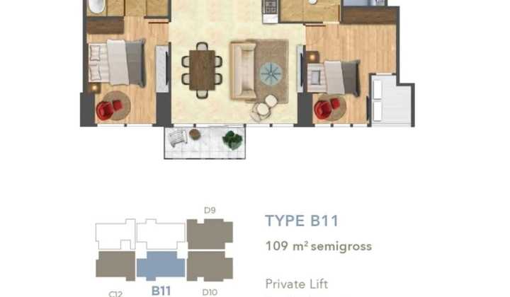 For Rent or Sale Apartment Holland Village Tower 2, 109M², 2 Bedrooms, 2 Bathrooms, Private Lift, Unfurnished 2