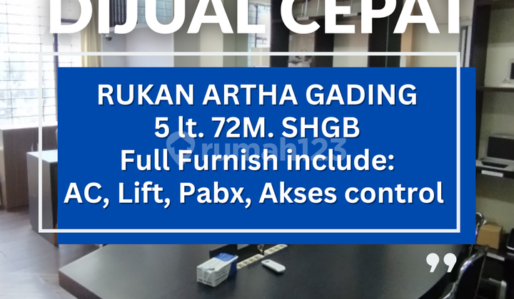 *Dijual Cepat* Rukan Artha Gading Full Furnish Include Lift, Kantor, Akses, Pabx Siap Pakai