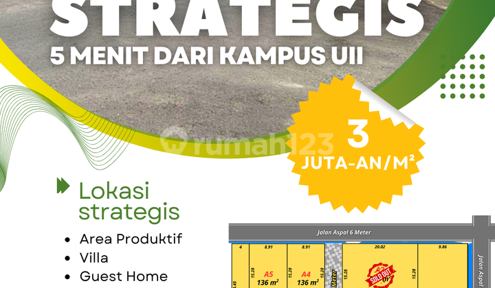 Tanah Kost Jogja Area Kampus UII, Akses Lebar dan View Merapi Tanah Kost Jogja Area Kampus UII, Akses Lebar dan View Merapi