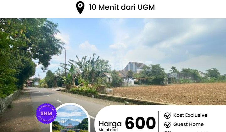 Tanah Murah Dekat Kampus UGM, Cocok Bangun Kost dan Villa, Akses Jalan Lebar