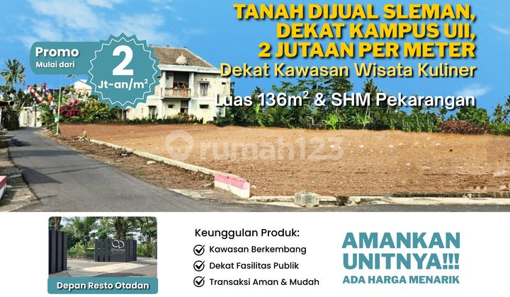Land for Sale in Sleman, Near UII Campus, 2 Million Per Meter
