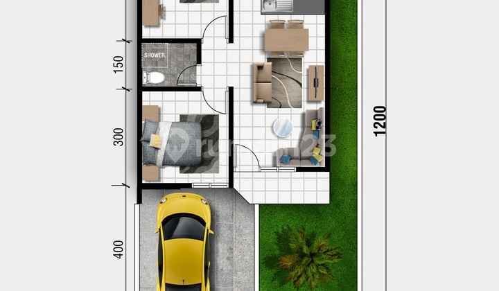 Hunian Premium 2 Kamar dengan Luas Bangunan 43 M di Perumahan Taman Kayangan 2