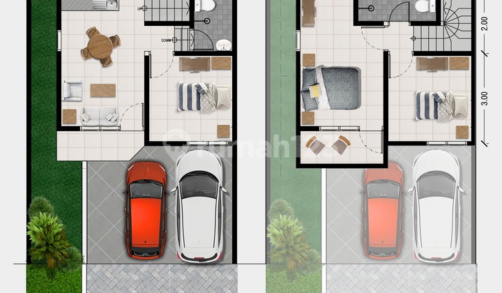 Rumah 2 Lantai 3 Kt dengan Tanah Lega 72 M 2
