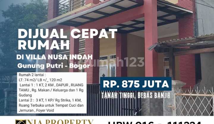 For Sale Quick Ready-to-Occupy House Location: Villa Nusa Indah Gunung Putri - Bogor