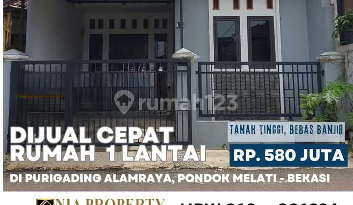 For Sale Fast 1-Story House in Purigading Alamraya, Pondok Melati - Bekasi 1
