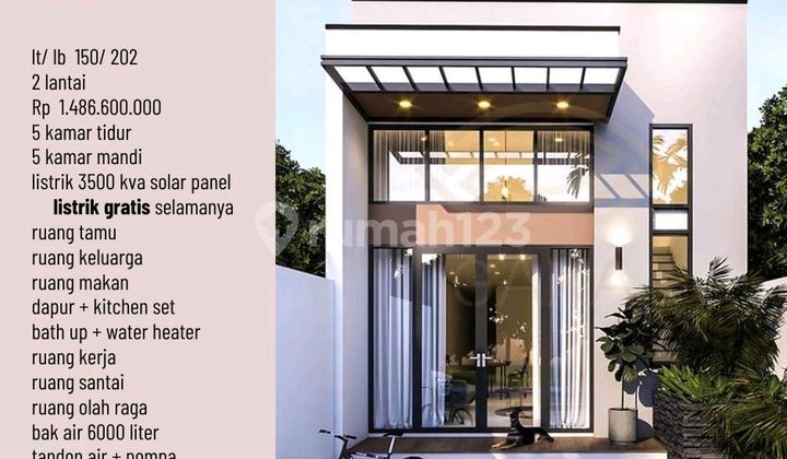 "Beverly House Type Brandon di Oebobo - 2 Lantai dengan 5 Kamar Tidur, Listrik Gratis Selamanya Dari Solar Panel & Fasilitas Lengkap 1