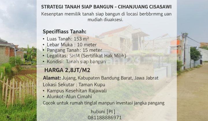 [Turun Harga] Tanah Kavling 153M² SHM di Cihanjuang Cisasawi - Area Sunrise Bandung Barat