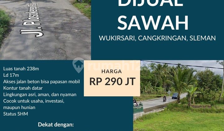 Dijual Sawah di Cangkringan Mangku Jalan