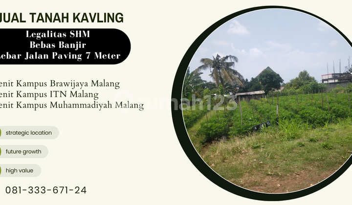 SHM Split Land for Sale 5 Minutes to Ub Malang Campus