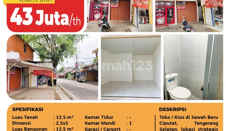 For Rent Shop / Kiosk Bintaro, South Tangerang, 12.5M², 1 Floor, SHM 2