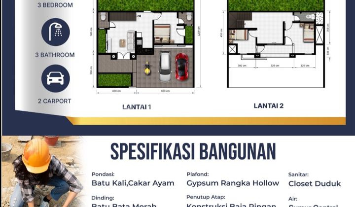 DP 0%, Rumah, 2 Lantai, SHM, Dekat Tempat Ibadah