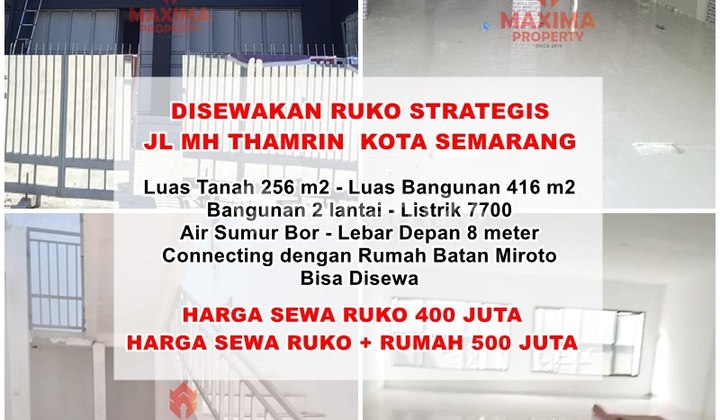 Disewakan Ruko Siap Huni,Jl Thamrin Semarang Tengah, 2 Lantai 1