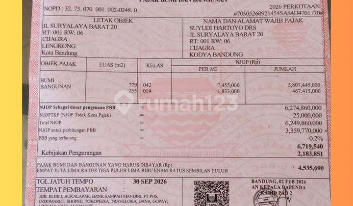 Dijual Rumah Dibawah NJOP Komplek Suryalaya Bandung | LT 779